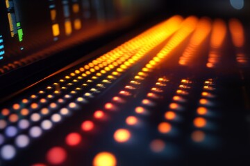 Electronic music production panel with glowing orange buttons