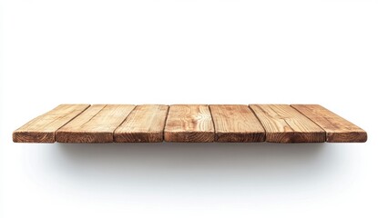 Wooden Shelf Display Isolated on Bright White Background