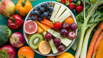A colorful bowl of fruits and vegetables.