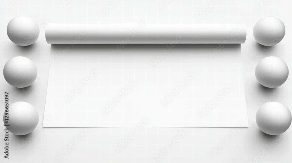 Poster Simple white paper with three white balls arranged neatly creating a minimalistic and clean design