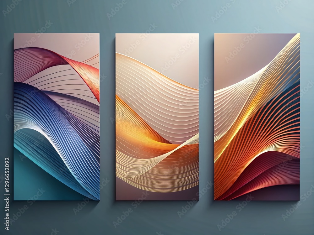 Poster minimalist curve line shapes: abstract geometric flyer template set of three