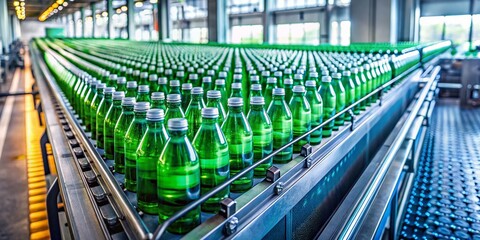 Fototapeta premium Minimalist Conveyor Belt: Plastic Bottles in Food Factory