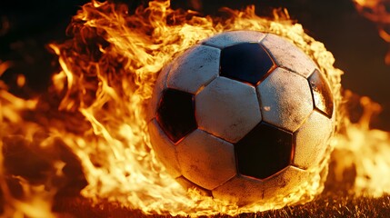 Naklejka premium soccerbal on fire in stadium, cinematic style, stock photo, Vibrant colors