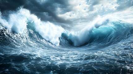 Obraz premium Dramatic Ocean Waves Under Stormy Sky Captured in Motion