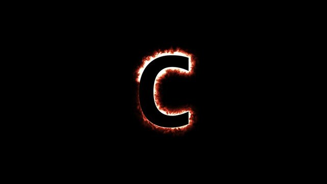 Letter letter C with neon line loop animation. burning Letter Neon light color symbol on black background.
