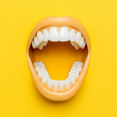Open Mouth with White Teeth on Bright Yellow Background