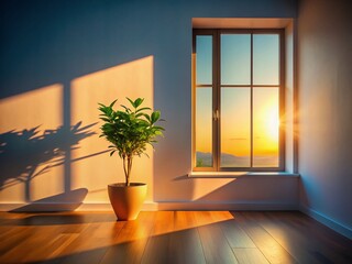 Minimalist Home Interior Silhouette: Plant & Sunlight Backlit Room Design
