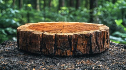 Fototapeta premium Tree stump majestically positioned in the heart of a dense forest surrounded by tall trees