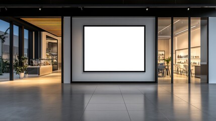 A storefront window with a blank poster for retail advertising mockup