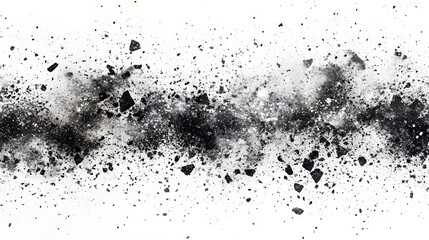 Obraz premium Black debris and dust particles exploding across a white background