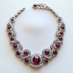 Obraz premium A necklace with a large ruby pendant and diamonds. The necklace is very ornate and has a lot of detail