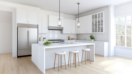 Fototapeta premium 3d Render Kitchen Cabinets on white background