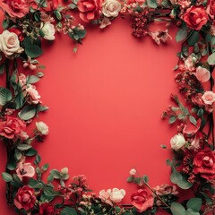 Pink background decorated with flowers for Mother's Day. Feminine flatley. Banner Romantic floral frame for Mother's Day. International Women's Day