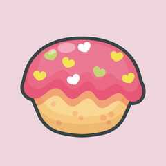 strawberry muffin cake with love topping in outline flat vector design