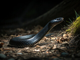 Fototapeta premium Black snake with dark background 