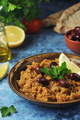 A plate with traditional Moroccan salad zaalouk	