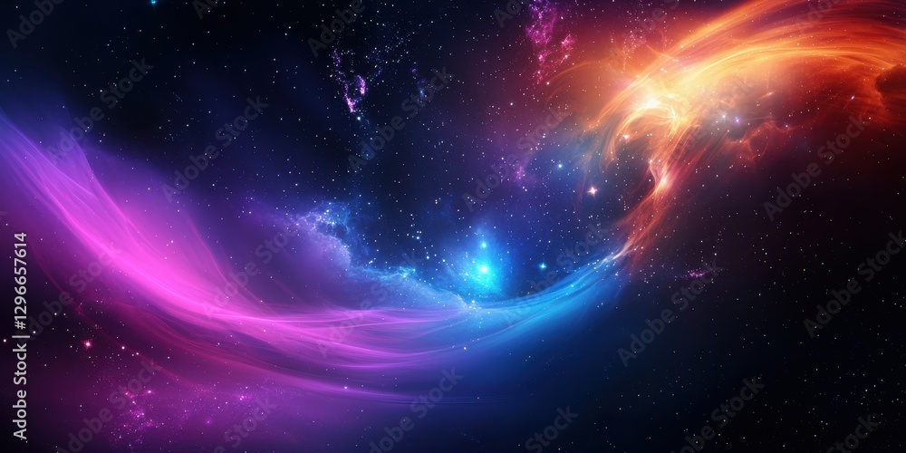 Poster ethereal celestial abstract background with cosmic swirls, deep space hues, and glowing nebula patte