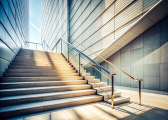 Obraz premium Minimalist Modern Staircase with Sleek Handrail - Architectural Interior Design Stock Photo