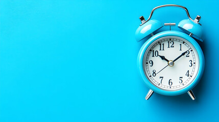 Classic Blue Alarm Clock on Solid Color Background with No Numbers
