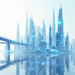Futuristic Floating Glass City with Holographic Bridges and Skyscrapers