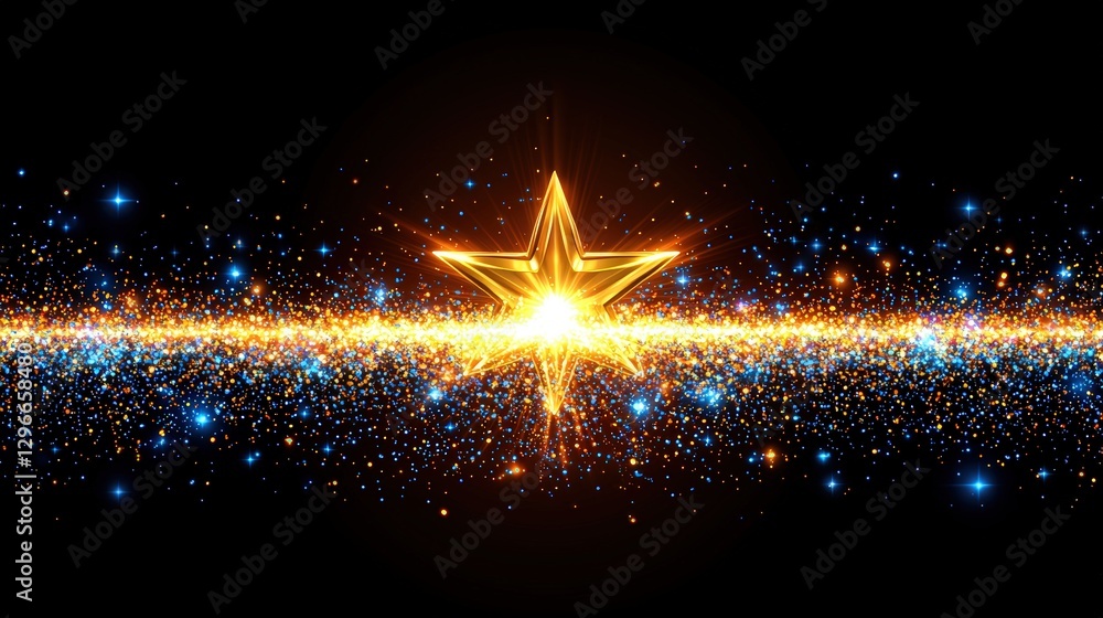 Poster bright shining star in the center of a deep black background creating a captivating visual contrast