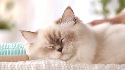 Sleeping Cat With Brush And Calm Vibes