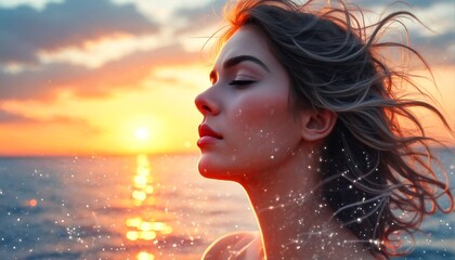 Two women facing each other at sunset.