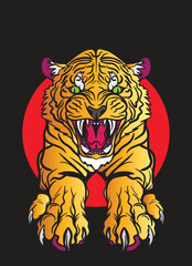 tiger illustration with japanese style background
