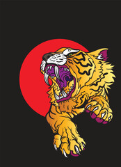 tiger illustration with japanese style background
