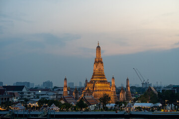the first-class royal Thai Temple Wat Arun and the Chao Phraya River in Bangkok Thailand Southeast Asia