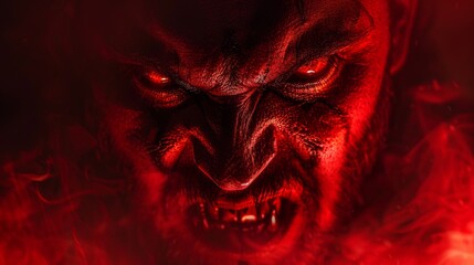 Ominous image of a demonic face with red eyes on a dark background, suitable for horror stories, book covers and themed posters.