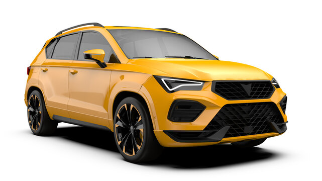 Yellow SUV car perspective Front right view on transparent background