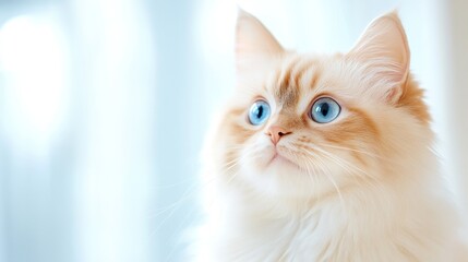 Obraz premium Cute Cat With Striking Blue Eyes Looking Upwards