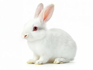 Obraz premium White rabbit with red eyes sitting on a white background