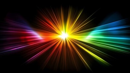 Bright rainbow colored light radiating outward from a central point