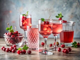 Minimalist Still Life: Pink Cranberry Gin & Red Cocktails with Berries