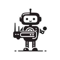 Robot Holding Router Icon Silhouette Vector Art | Technology & Networking Illustration