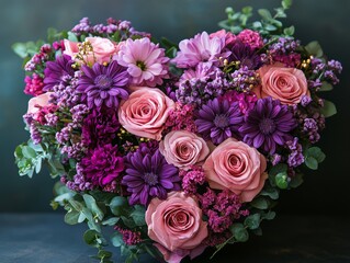 Heartfelt Floral Symphony: A Lush Bouquet of Pink Roses and Purple Daisies, Celebrating Women's Day with Love and Elegance.