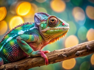 Obraz premium Minimalist Veiled Chameleon on Branch - Stock Photo