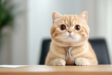 Charming Cat In A Tie At An Office Desk Scene