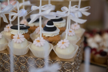 Elegant Wedding Candy Bar with Colorful Sweets, Cakes, and Fruits