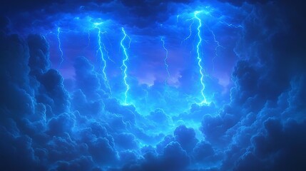 Dramatic lightning storm cloudscape. Possible use Stock photo for nature, weather, or science projects