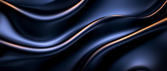 Fototapeta premium Elegant Midnight Blue Fabric Waves with Golden Highlights Luxury Background Texture High End Design