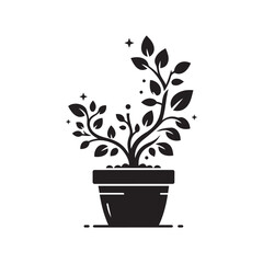 Modern Plant in Pot Silhouette Vector Illustration | Nature & Home Decor Icon Design
