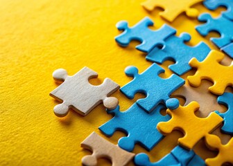 Obraz premium Missing Puzzle Pieces on Yellow Background - Incomplete Jigsaw Puzzle