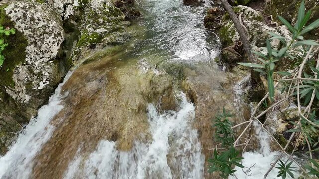 Drone flight over Stathula Polylimnio Waterfall, Peloponnese, Greece