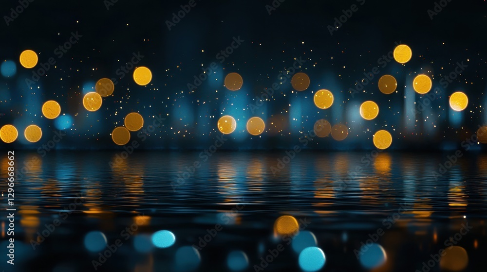 Poster abstract background of colorful bokeh lights reflecting on water surface at night creating a dreamy 
