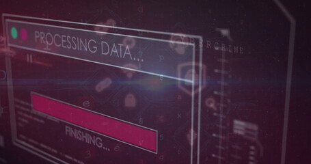 Image of text and data processing over dark background