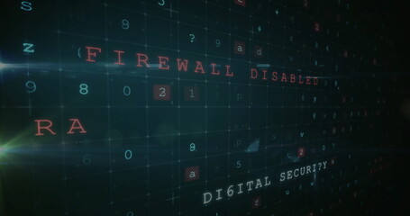 Image of virus warning text and data processing over dark background