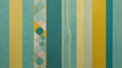 Soft turquoise with pastel yellow, featuring rounded geometric patterns for a modern appeal